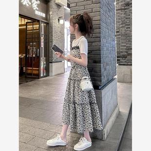 2025夏季 碎花连衣裙女海边度假显瘦过膝长裙子 新款 小个子白色法式