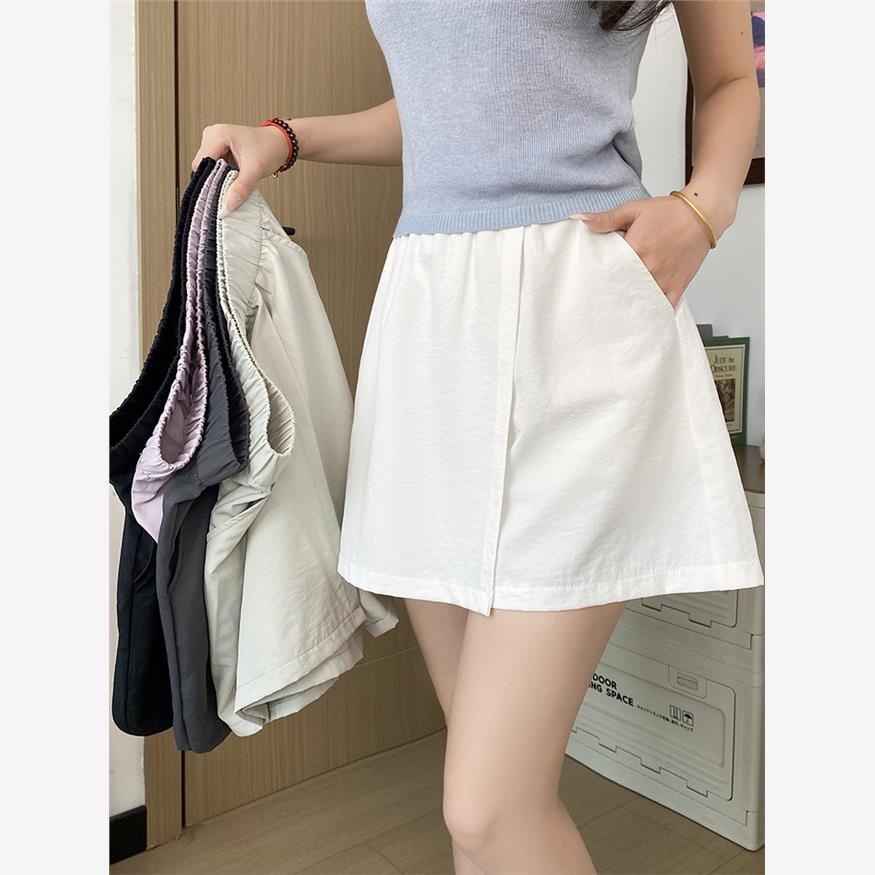 白色山本速干工装裙裤女夏季外穿小个子高腰宽松冰丝五分运动短裤