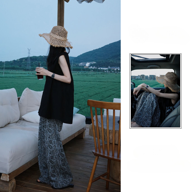 夏季穿搭一整套女装2025年新款慵懒风显瘦无袖背心阔腿裤两件套装