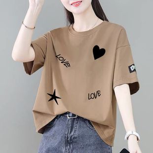 t恤女2024夏季 新款 纯棉短袖 韩版 ins潮 宽松显瘦时尚 百搭圆领体恤衫