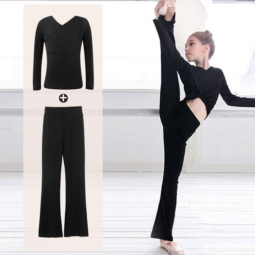舞蹈服喇叭裤秋冬季女童练功黑色