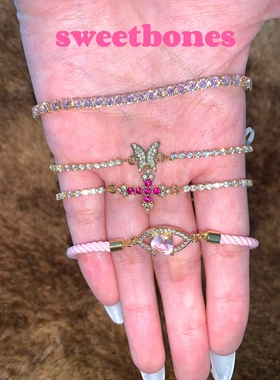 sweetbones复古辣妹蝴蝶十字架恶魔之眼锆石手链