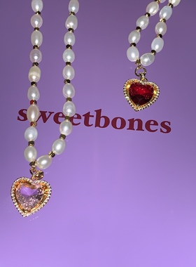 sweetbones高品质天然珍珠爱心项链复古千金
