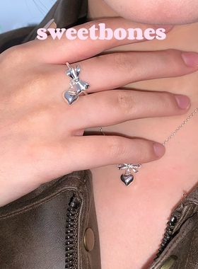 sweetbones通体纯银蝴蝶结项链戒指套装芭蕾少女风项链戒指