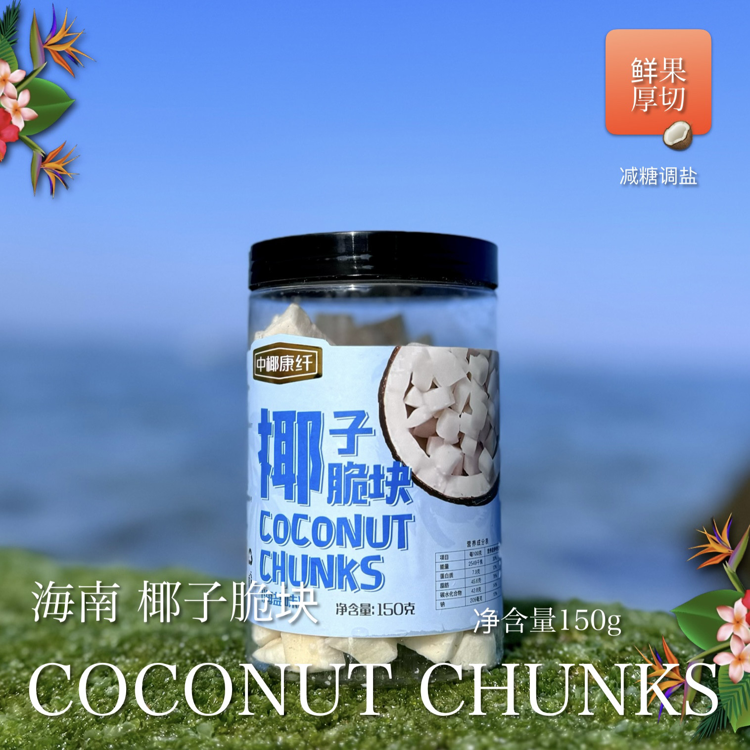 海南椰子脆块150g 海南特产 椰子干 椰子肉 烤椰片 罐装 休闲零食