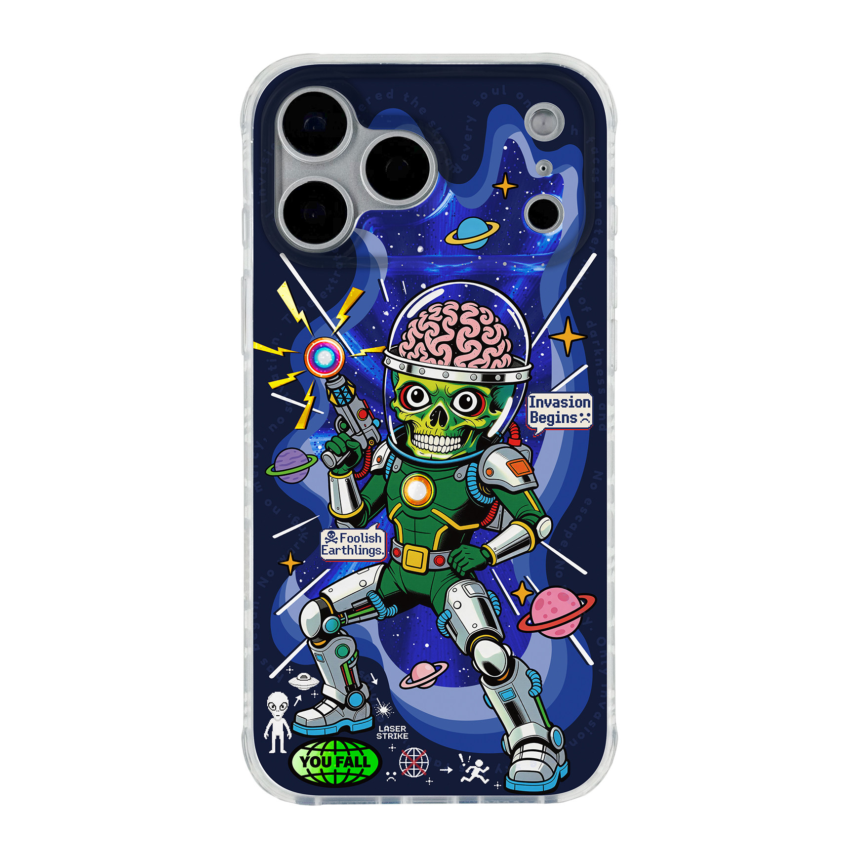 〈ET&middot;星球陨落〉外星人美式插画小众镭射IMD双层个性新款17promax手机壳iphone1615pro14不撞款防摔保护软壳