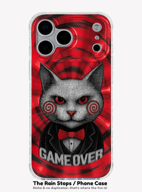 雨停了〈游戏结束〉猫猫电影镭射IMD双层小众个性恐怖新款17promax手机壳iphone1615pro14不撞款防摔保护软壳