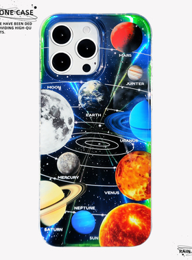 〈太阳系行星〉宇宙星球镭射IMD双层小众个性有趣新款17promax手机壳iphone1615pro14不撞款防摔保护软壳套