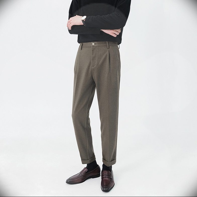 2026春秋季加厚保暖毛呢裤休闲九分裤男柔顺抗皱免烫宽松休闲长裤