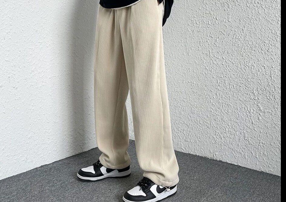 WAOO0潮牌 加绒灯芯绒裤子男垂感休闲卡其色宽松直筒运动裤秋冬款