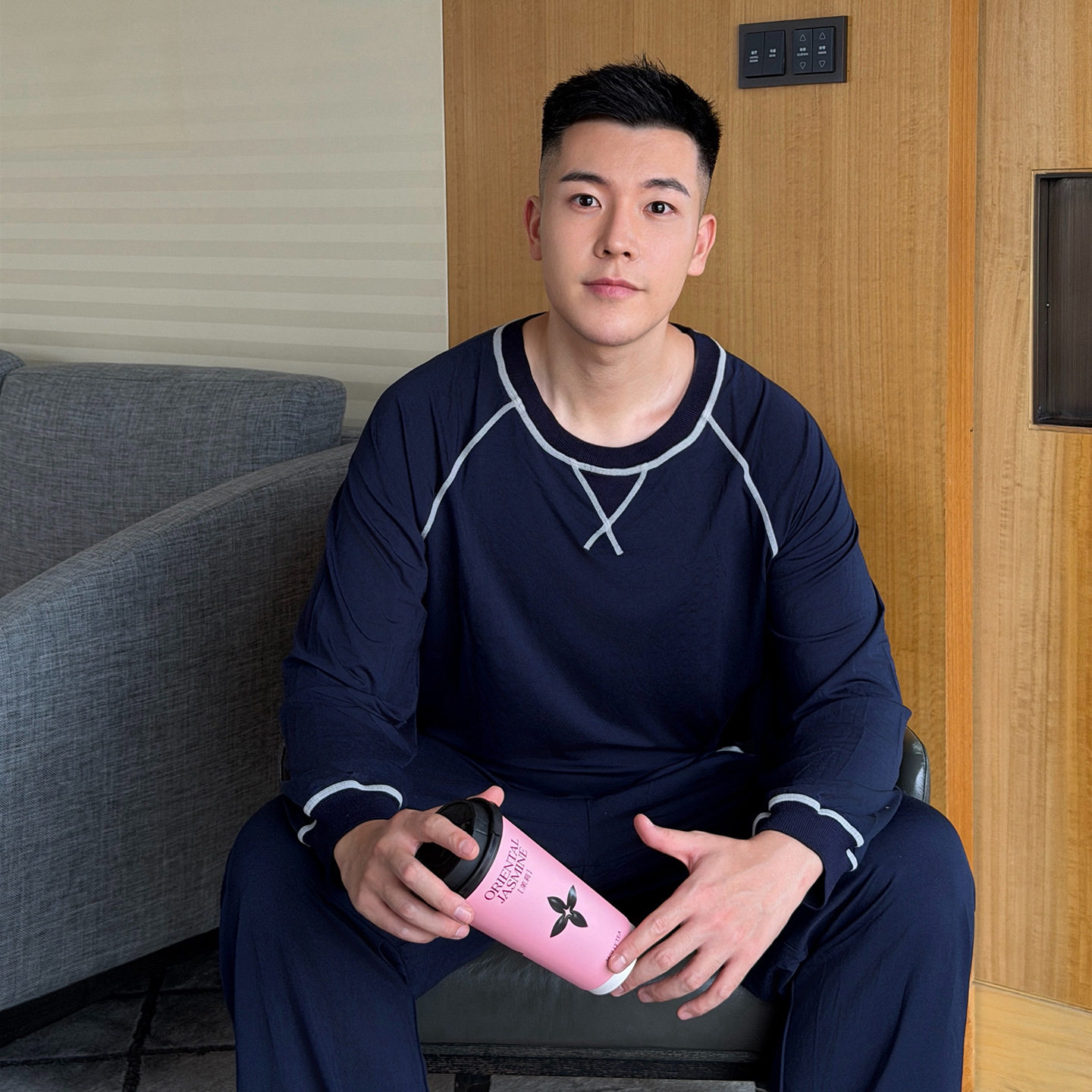 轻运动莫代尔长袖长裤睡衣套装宽松休闲透气男款情侣家居服可外穿