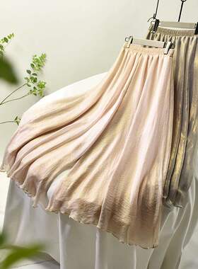 春季新品雪纺裤双层薄纱松紧腰清新舞蹈中国风阔腿裤女