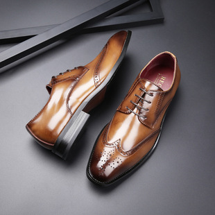 2024新款雕花布洛克英伦真皮商务正装皮鞋男士系带德比鞋尖头青年