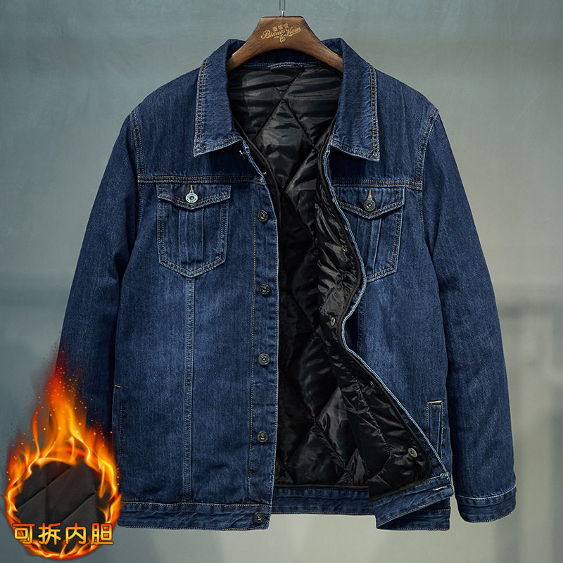 加肥加大牛仔外套加绒加厚大码男装冬季夹克保暖夹棉真假两件上衣