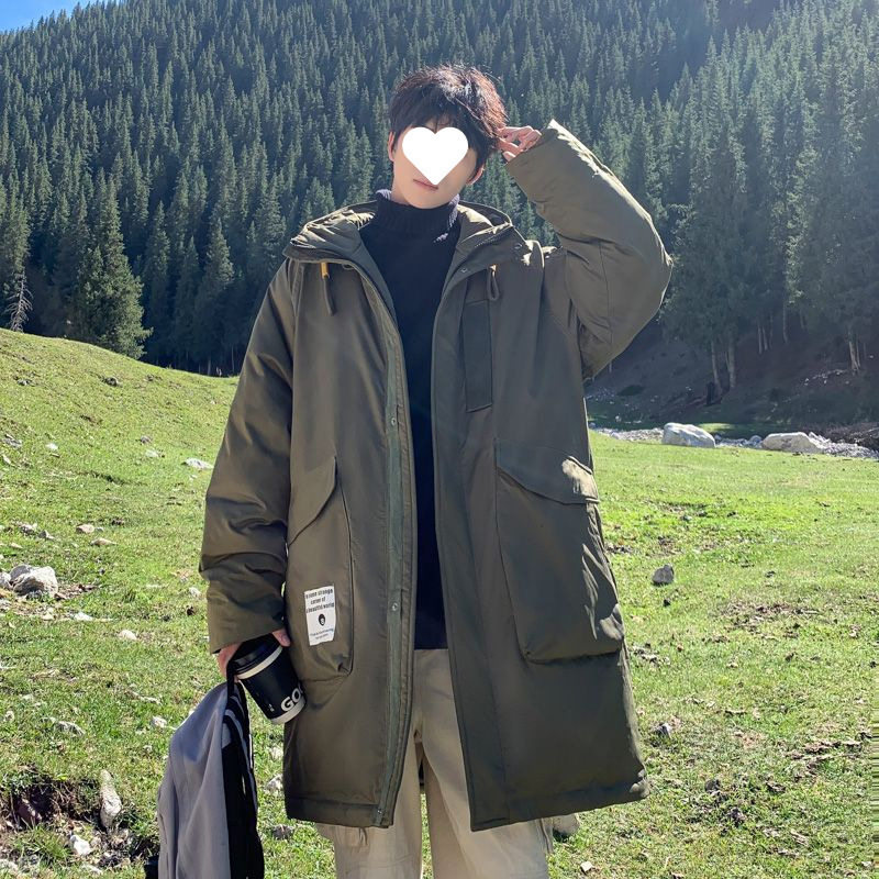 军大衣冬季新款工装服男中长款加厚连帽学生外套青少年男