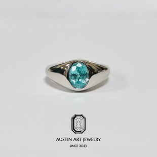 AUSTIN翱森·金镏子印章戒 培育帕拉伊巴 黄蓝宝 中性风 镀18K金