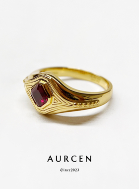 AURCEN翱森·金章绅士 复古印章戒 男戒 培育红宝石 S925银镀金