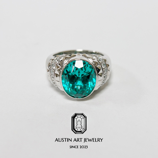 AUSTIN翱森·复古中性风 鸡尾酒戒指 培育帕拉伊巴 925银镀18K金