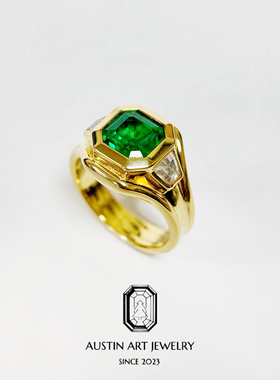 AUSTIN·质感绅士 重工三石款男戒·培育祖母绿·925银厚镀22K金