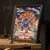 唐卡相框桌摆五路财神摆件大黑天复刻桌摆小相框摆件佛像办公桌