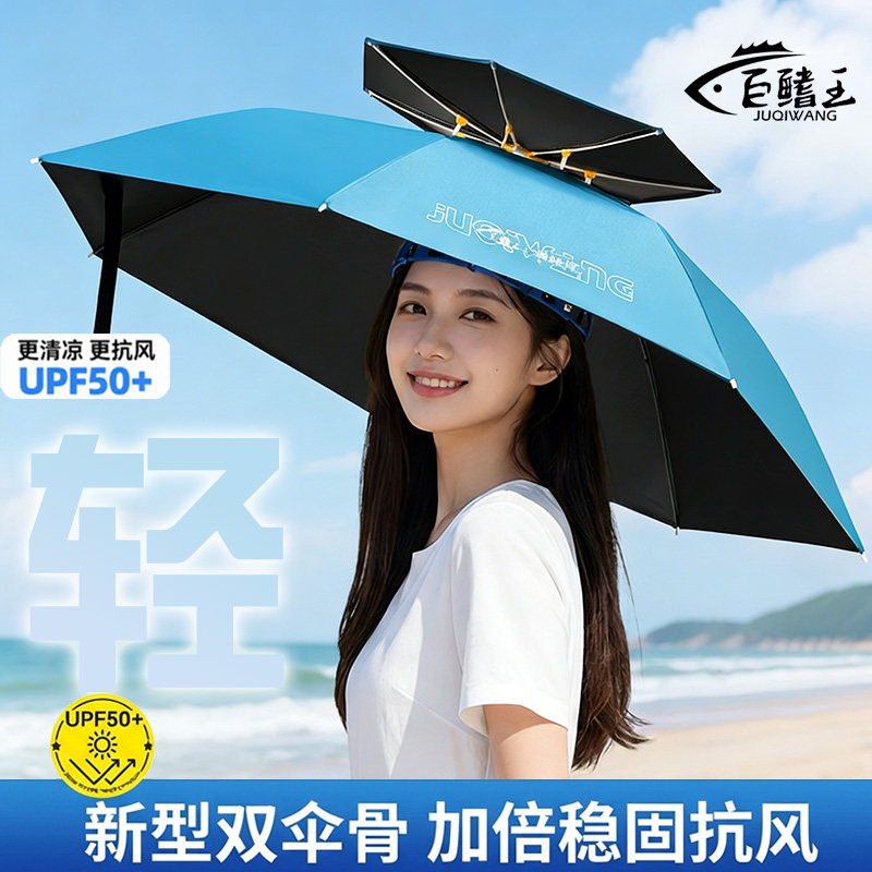 新款头戴式伞帽防雨防晒可折叠钓伞户外野钓专用遮阳伞钓鱼伞雨伞