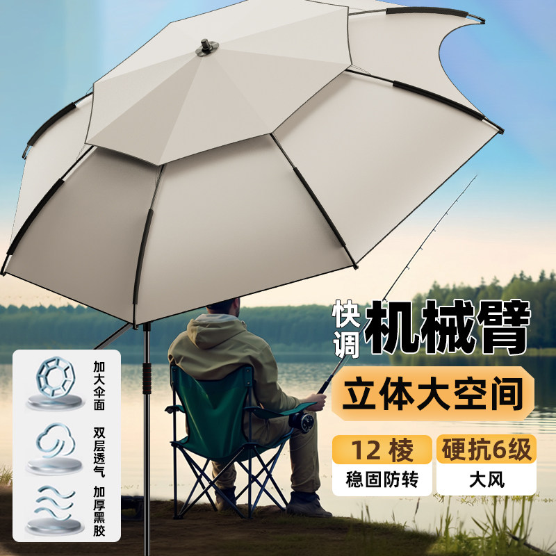 钓鱼伞新款户外钓鱼露营专用遮阳伞加厚防晒防暴雨拐杖万向大钓伞