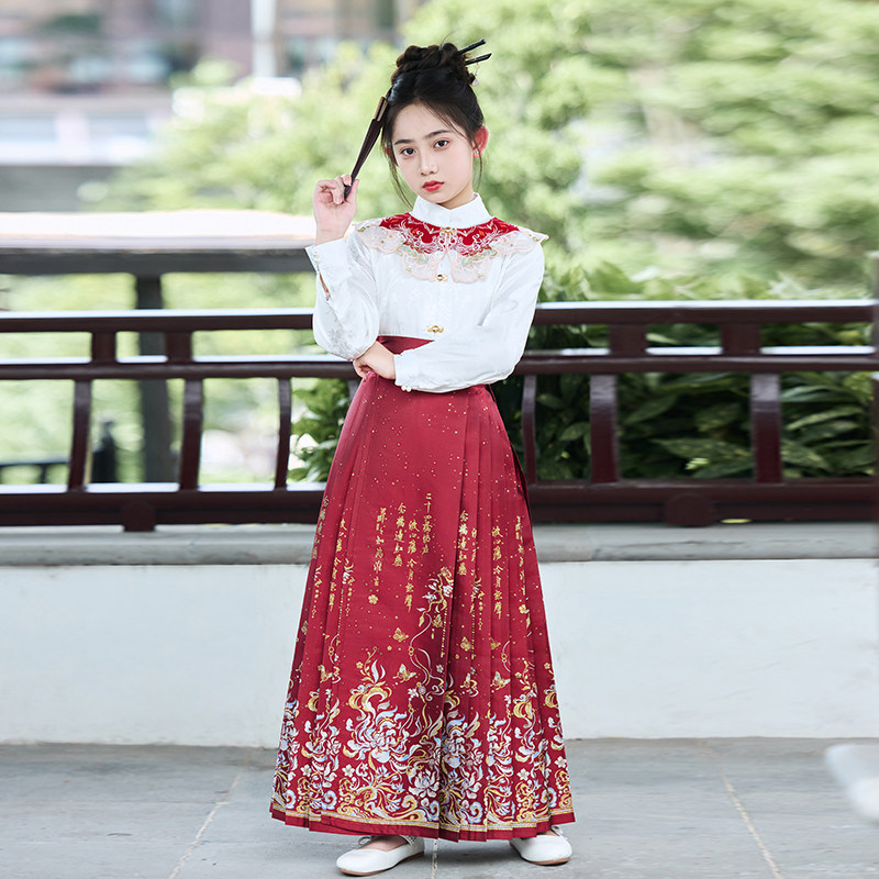 2025新款马面裙女童汉服儿童中国风古装新中式唐装大童女孩春秋款