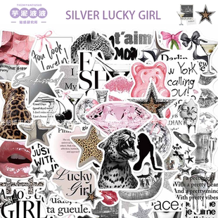ins风手账行李箱ipad装 Girl贴纸新款 饰DIY防水 Lucky 100张Silver