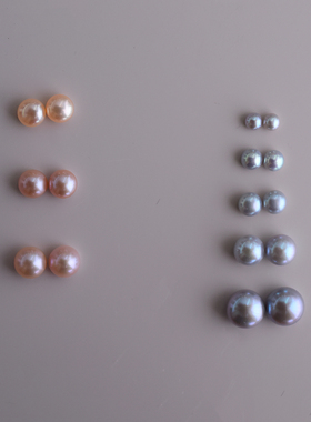 5-6-7-8-9-10-11mm粉紫色灰蓝光天然馒头淡水珍珠S925纯银耳钉女