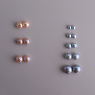 11mm粉紫色灰蓝光天然馒头淡水珍珠S925纯银耳钉女