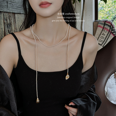 小立交 多种戴法3mm正圆白色人造珍珠毛衣链2025年新款复古项链