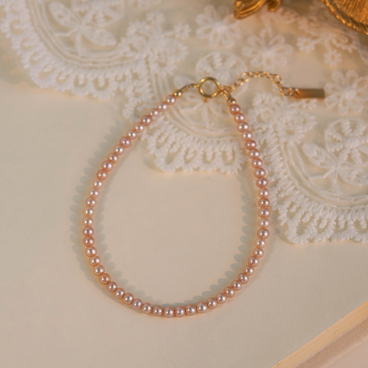 《彩渺》正圆粉紫色淡水珍珠手链