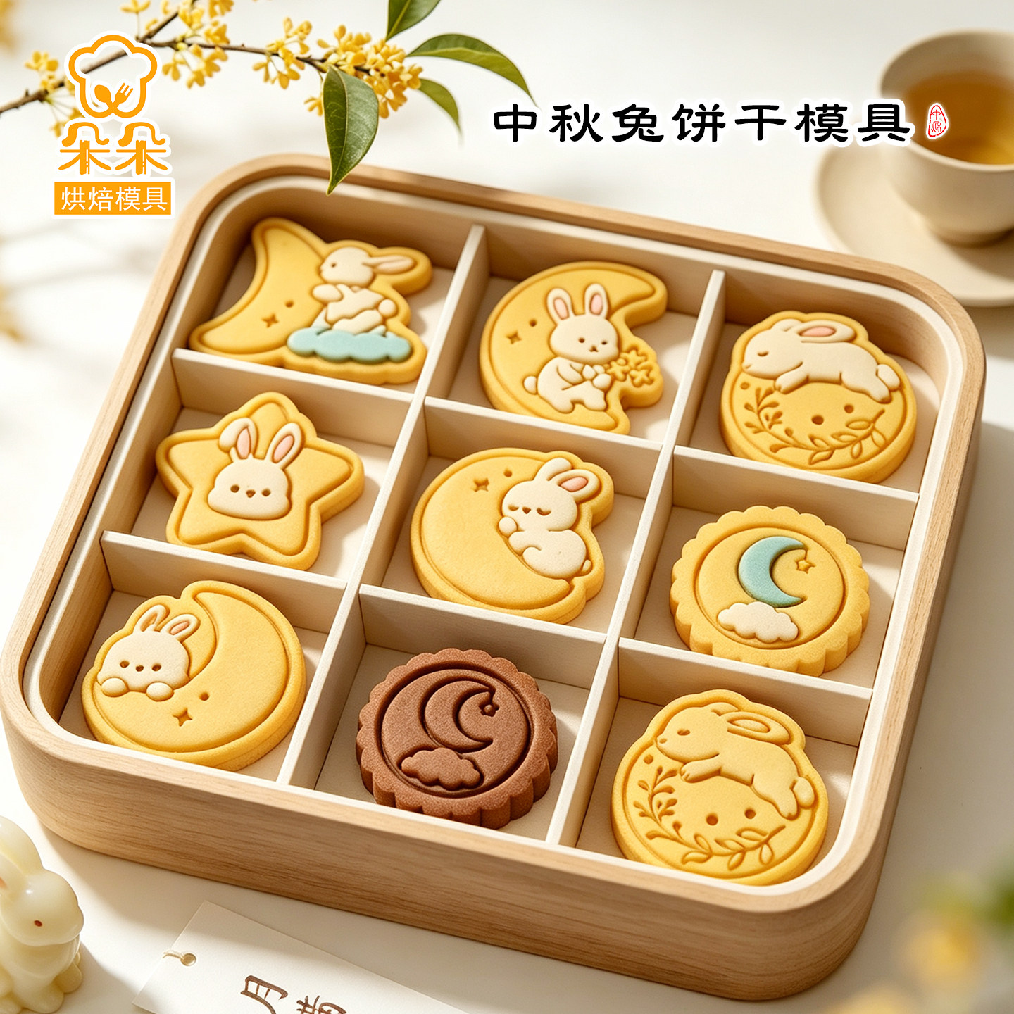 中秋玉兔饼干模具可爱望月圆兔星星桂花曲奇立体按压印花烘焙工具