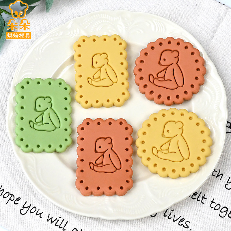 白脱模复古花边饼干模具小熊几何波浪曲奇翻糖按压3d立体烘焙工具