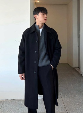 男士大衣中长款外衣2025冬季新款加厚风衣韩版潮流英伦风毛呢外套