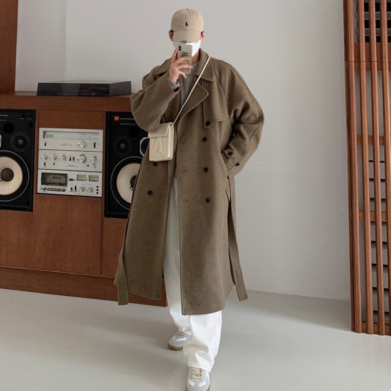 休闲系带中长款秋冬季呢子大衣
