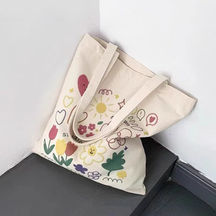 抖音精选简约手提帆布袋单肩包印花布袋子小清新帆布包包分销