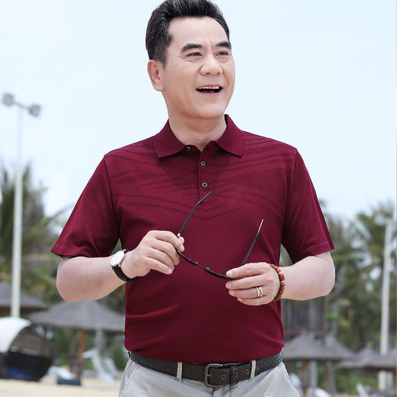 爸爸夏装短袖冰丝恤男中年宽松上衣父亲夏季衣服-岁薄款汗衣