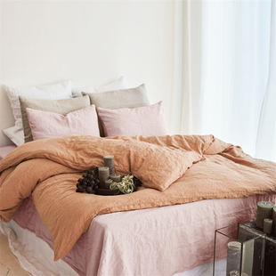 100%亚麻素色被罩150x200纯色双人床被套200X230单件被单床品定制