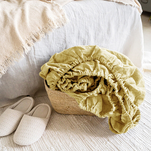 外贸法国原料纯色100%亚麻床笠三件套加高床垫保护套床罩单件定制