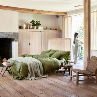 轻奢100%亚麻四件套床笠款 纯色家用三件套双人床床单被套床上用品