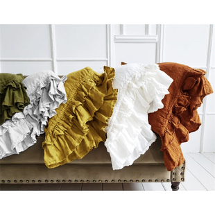 秋冬高级轻奢风亚麻枕头套48X74CM花边枕套氛围感双层鱼尾枕纯色