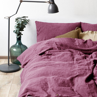 100%法国亚麻新品 简约双人床三件套床单枕套定制 纯色四件套床笠款