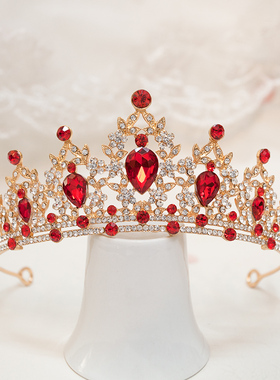 儿童皇冠头饰公主女童王冠水晶红色发箍冰雪奇缘小孩生日主持发饰