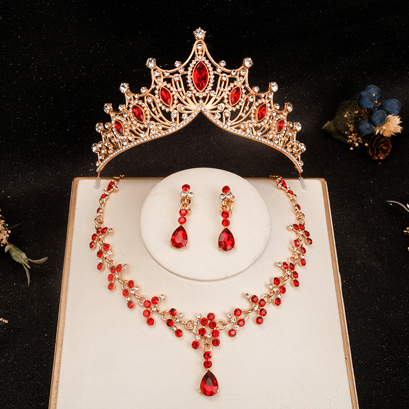 儿童皇冠项链耳环公主小女孩大王冠水晶发箍生日花童婚纱演出饰品