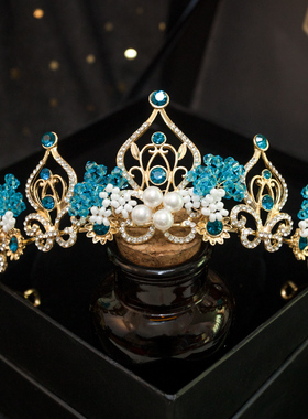 儿童皇冠头饰高端小女孩小朋友发箍生日可爱女童演出王冠蓝色发饰