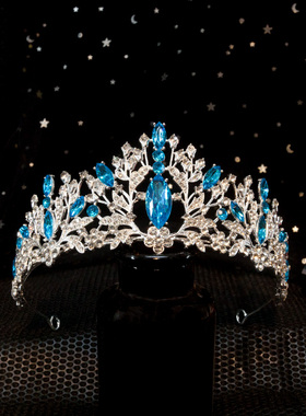 冰雪奇缘主题儿童皇冠女蓝色系金属材质角色扮演头饰水晶王冠饰品