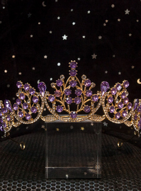 儿童皇冠头饰公主紫色钻石王冠发饰女童钢琴舞蹈生日表演出头冠