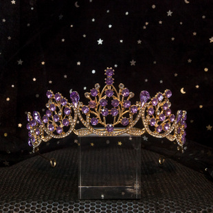儿童皇冠头饰公主紫色钻石王冠发饰女童钢琴舞蹈生日表演出头冠
