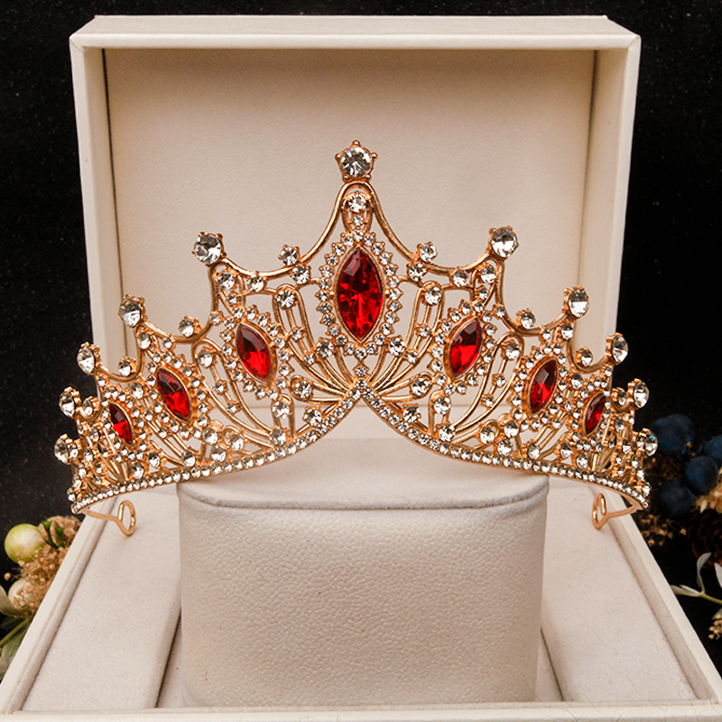 儿童皇冠头饰公主发饰小女孩红色钻水晶发箍生日花童婚纱演出饰品